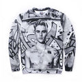 Justin Bieber All Over Print Black & White Graffiti Crew Neck Sweatshirt