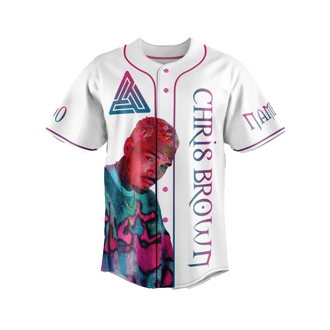 Chris Brown White Button Up Baseball Jersey