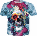 Floral Skull Blue T-Shirt
