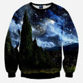 Universe Above The Forest All Over Print Blue Green & Black Crew Neck Sweatshirt