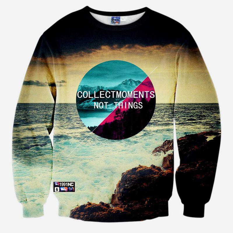 Collect Moments Not Things All Over Print Beach Crew Neck Sweatshirt