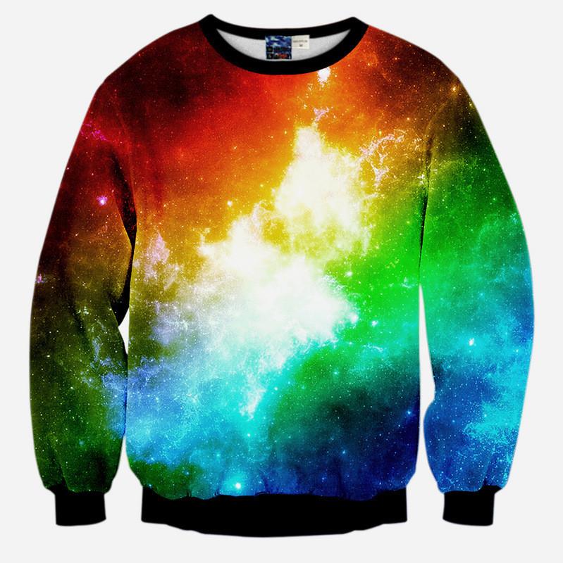Space Rainbow All Over Print Red Yellow White Green Blue & Black Crew Neck Sweatshirt
