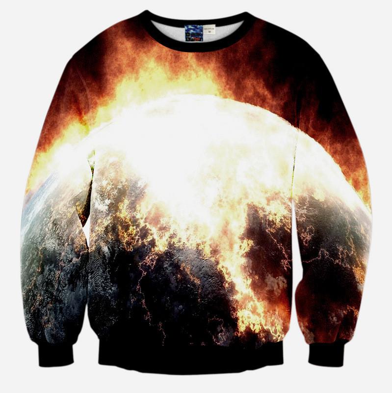 Burning Moon All Over Print Black Crew Neck Sweatshirt