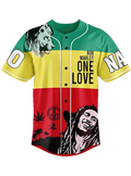 Bob Marley Red & Green Button Up Baseball Jersey