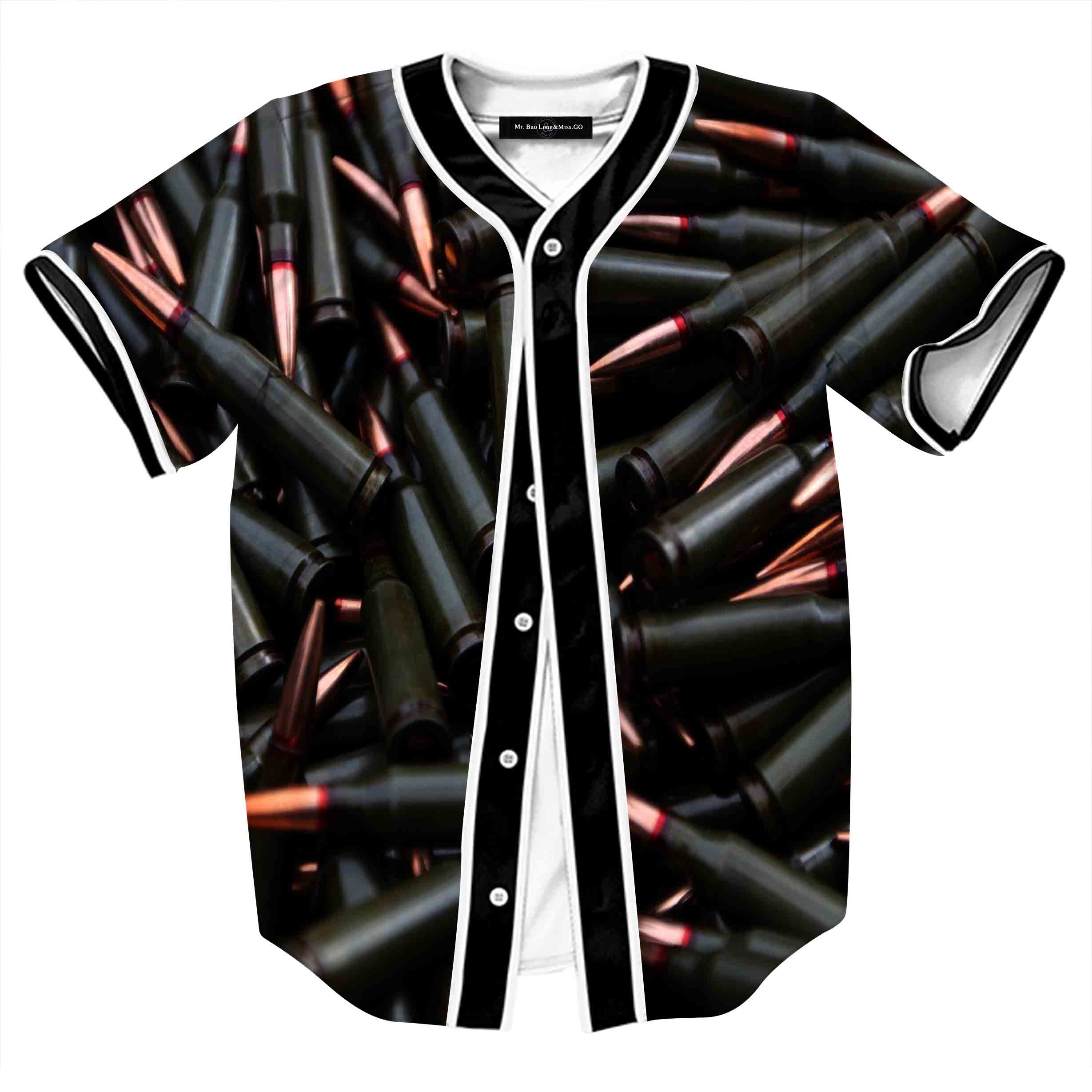 Bullet Print Baseball Jersey 3D Shirts Men Women Mens Buttons Short Sleeve Tops Tee Funny Summer1