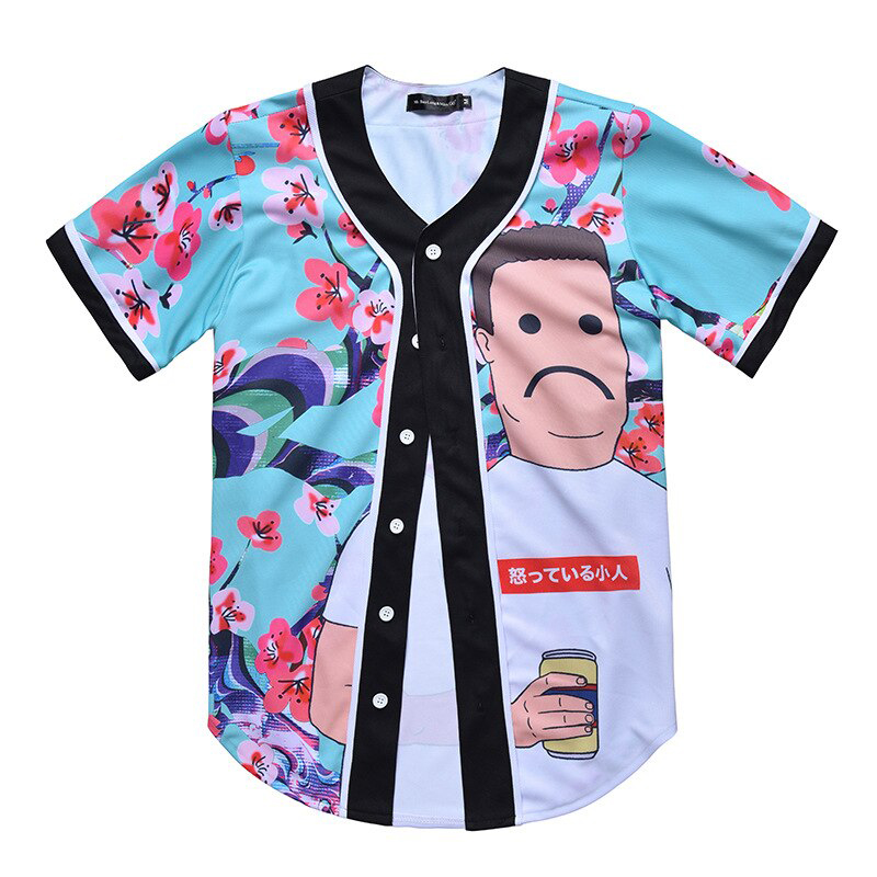 Mens Hipster Floral Print 3D Baseball Shirt 2018 Brand New Short Sleeve V Neck T Shirt1786786