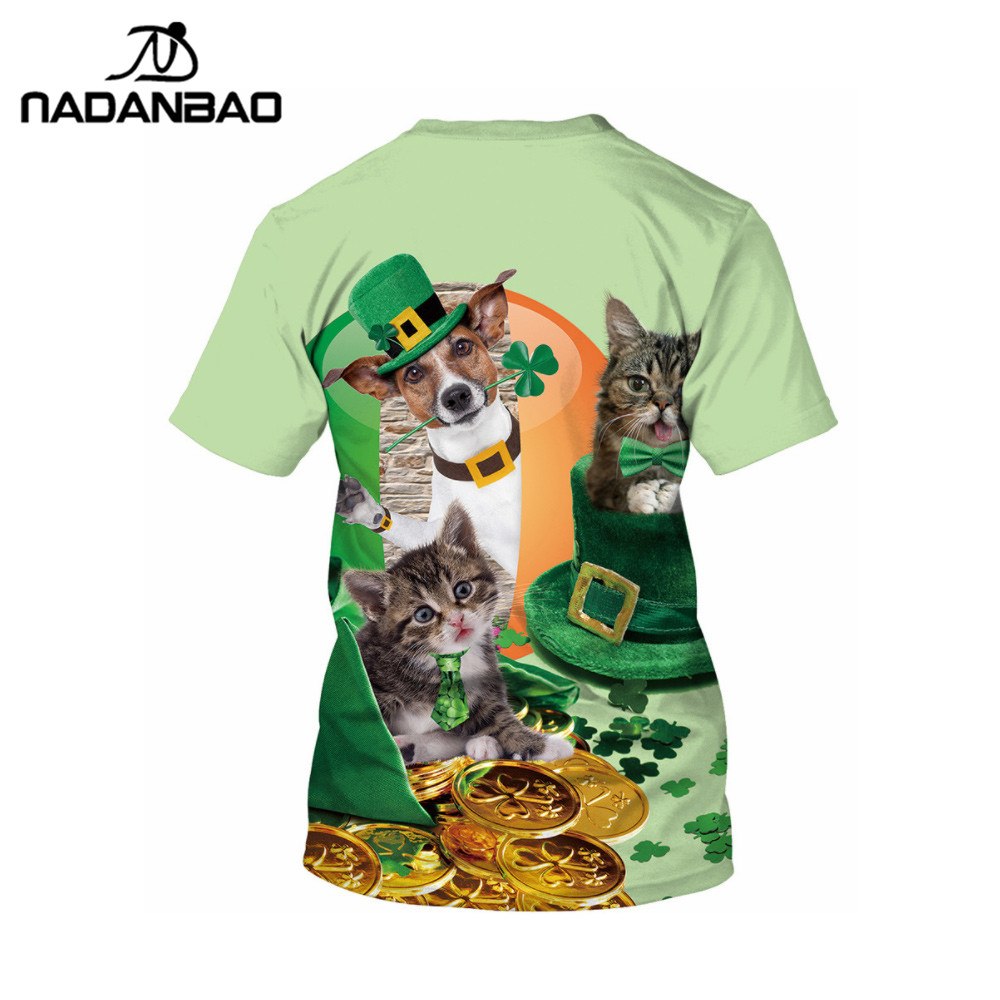 NADANBAO Funny Green Hat Animals Pattern T-Shirt For Unisex St. Patrick Day Shirt Gift Cute Women T Shirt Leaf Clover Tee Top 1